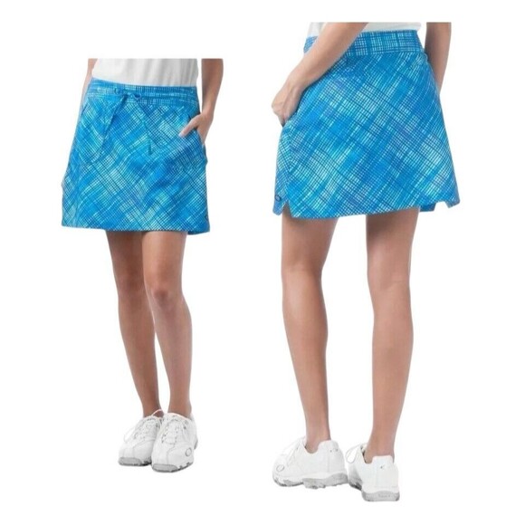 Oakley Blue Plaid Golf Skirt  Size 0  Drawstring Clubhouse  Gorpcore Beach Cover - Picture 1 of 11